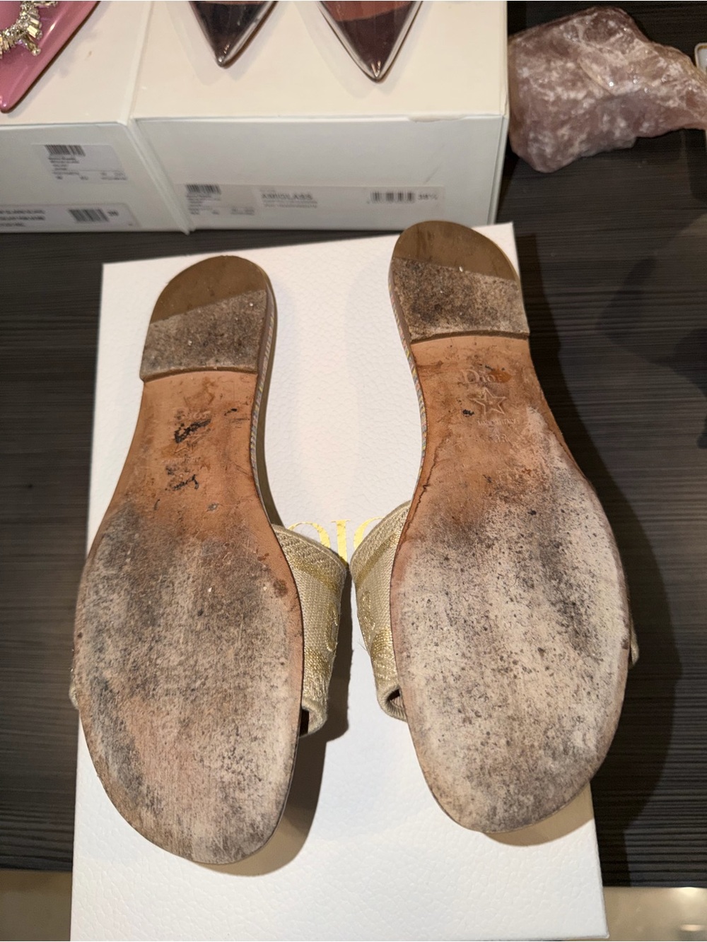 Christian Dior DWAY SLIDES Beige Embroidered Slide Sandals - Picture 4 of 4